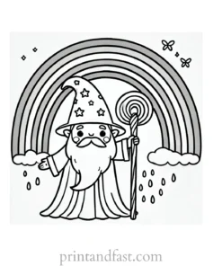 rainbow and wizard coloring page