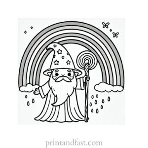 rainbow and wizard coloring page