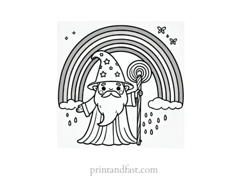 rainbow and wizard coloring page