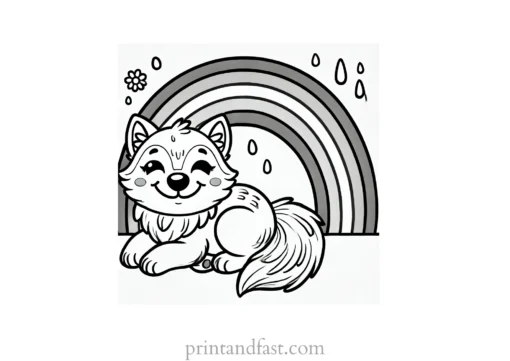 rainbow and wolf coloring page