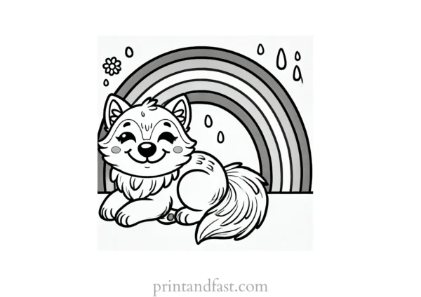 rainbow and wolf coloring page