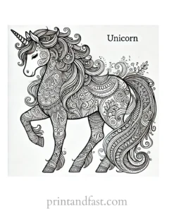 unicorn coloring page detailed