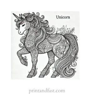 unicorn coloring page detailed