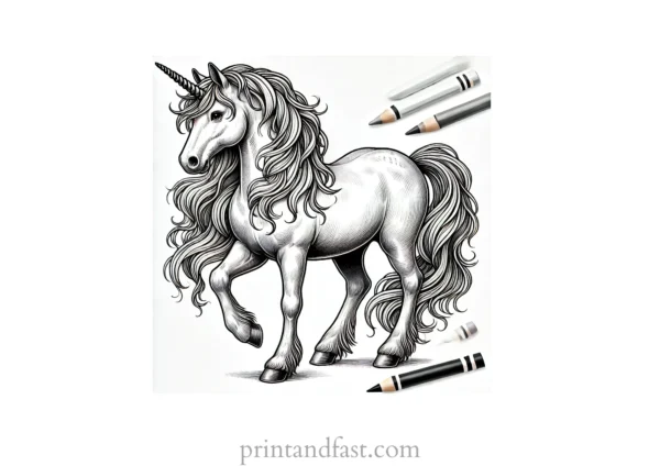 unicorn coloring page realistic