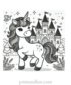 unicorn coloring page with castle