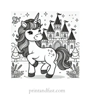 unicorn coloring page with castle