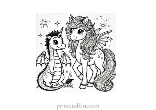 unicorn coloring page with dragon