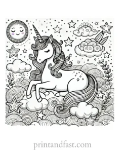 unicorn coloring page with dreams