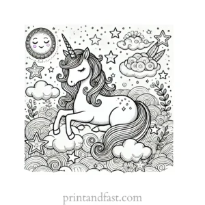 unicorn coloring page with dreams