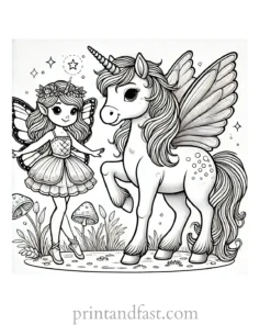 unicorn coloring page with fairy