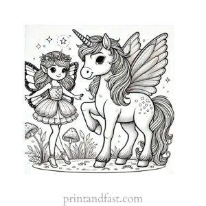 unicorn coloring page with fairy