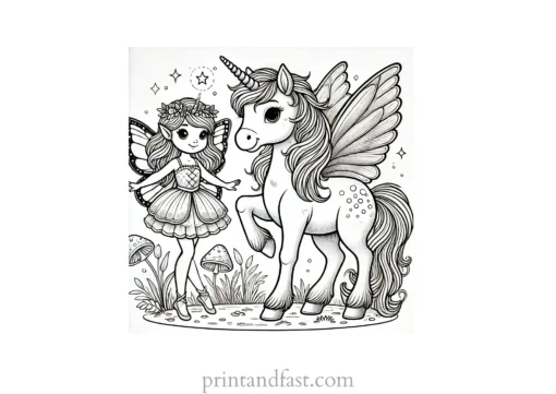 unicorn coloring page with fairy