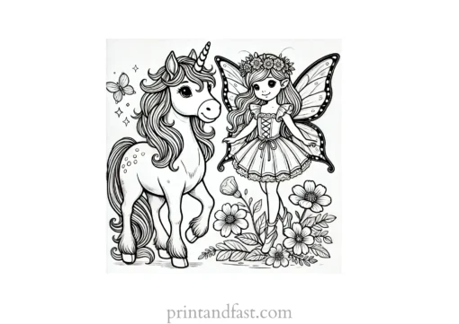 unicorn coloring page with fairy and unicorn