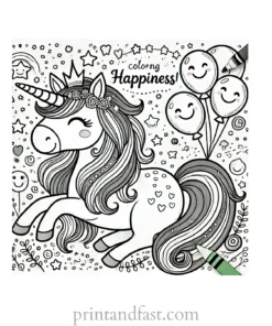 unicorn coloring page with happiness