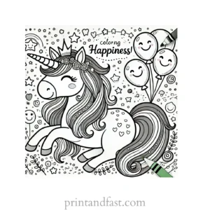 unicorn coloring page with happiness