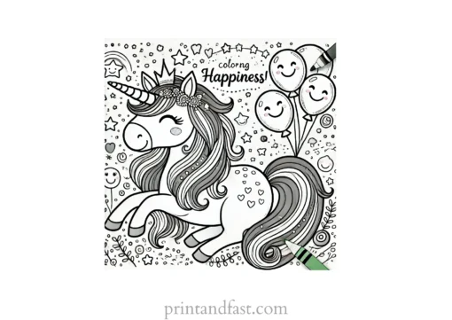 unicorn coloring page with happiness