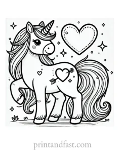 unicorn coloring page with heart