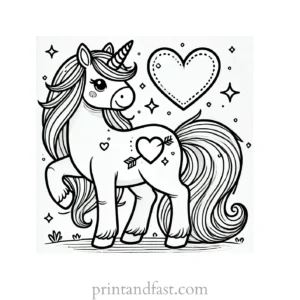 unicorn coloring page with heart