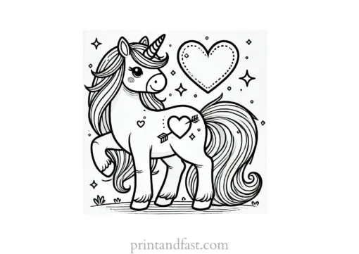 unicorn coloring page with heart