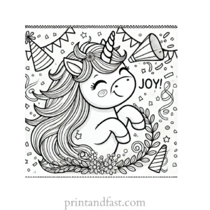 unicorn coloring page with joy