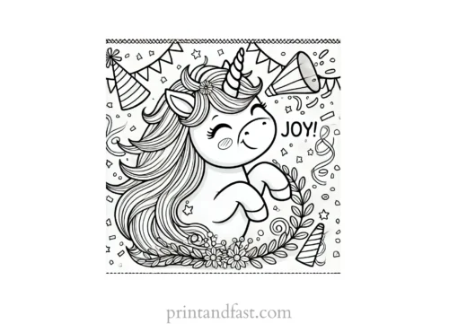 unicorn coloring page with joy