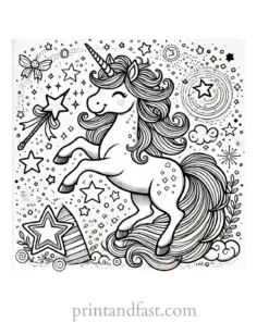 unicorn coloring page with magic