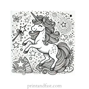 unicorn coloring page with magic