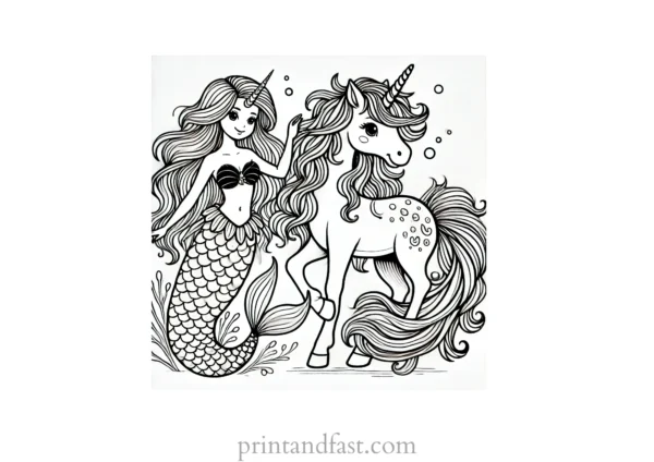 unicorn coloring page with mermaid