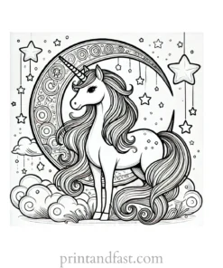 unicorn coloring page with moon