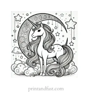 unicorn coloring page with moon