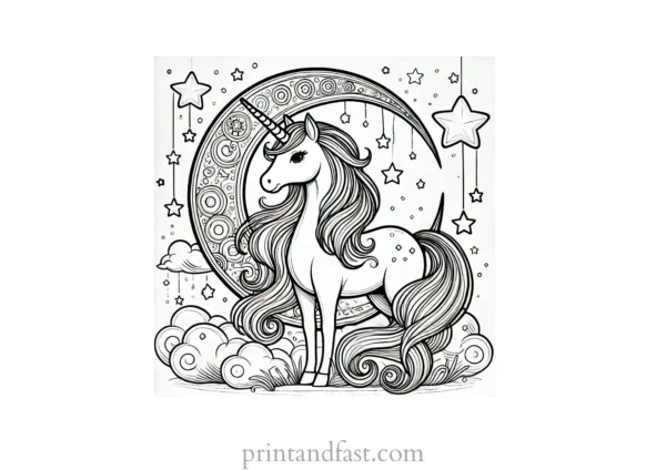 unicorn coloring page with moon