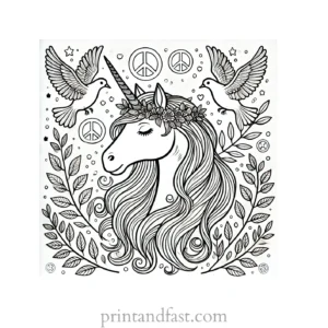 unicorn coloring page with peace