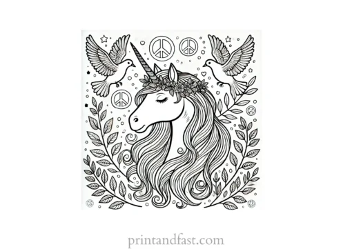 unicorn coloring page with peace