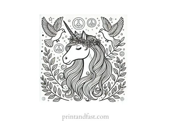 unicorn coloring page with peace