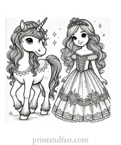 unicorn coloring page with princess