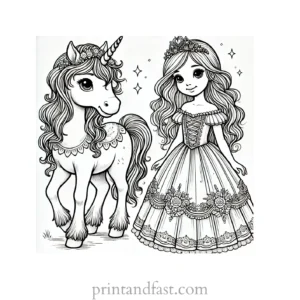 unicorn coloring page with princess