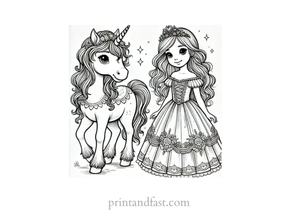 unicorn coloring page with princess