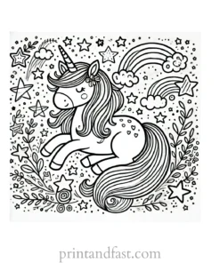 unicorn coloring page with stars