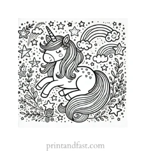 unicorn coloring page with stars