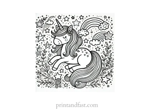 unicorn coloring page with stars