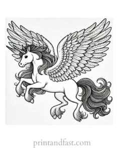 unicorn coloring page with wings