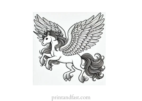 unicorn coloring page with wings