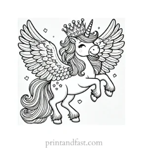 unicorn coloring page with wings and crown