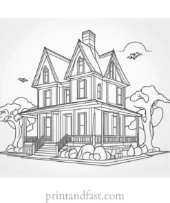 3D haunted house coloring page