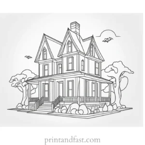 3D haunted house coloring page