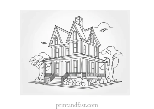 3D haunted house coloring page