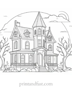 abstract haunted house coloring page