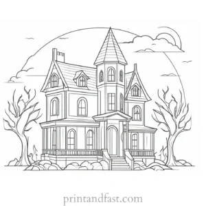 abstract haunted house coloring page