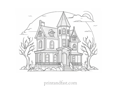 abstract haunted house coloring page