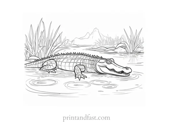 alligator coloring page swamp